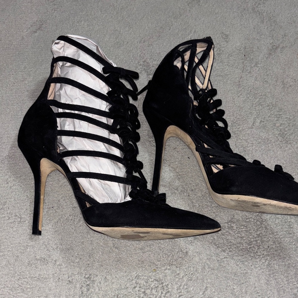 Oscar de la renta black suede bow treated heels - Picture 4 of 8